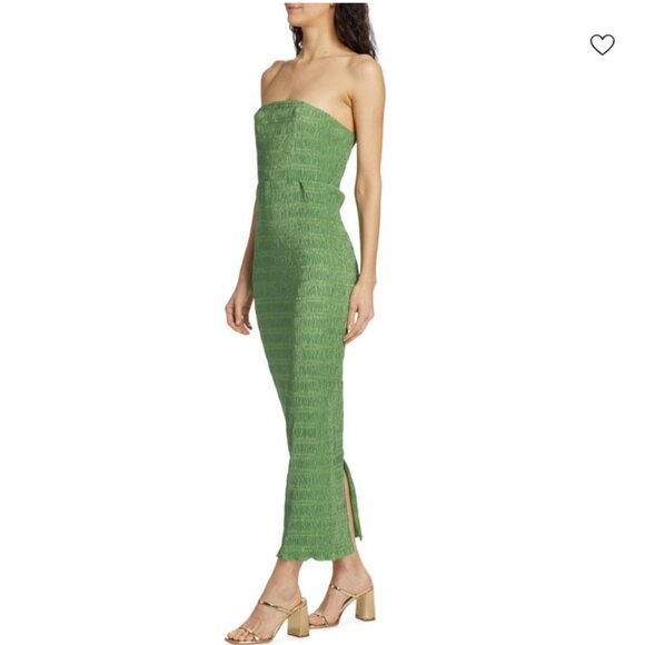 L'IDÉE Aurore Pleated Satin Strapless Midi Dress in Sea Green NWT - Picture 2 of 10